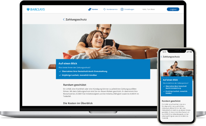 Referenz: Sabine Hellfritsch Abbildung eines Screens der Userjourney Zahlungsschutz von Barclays